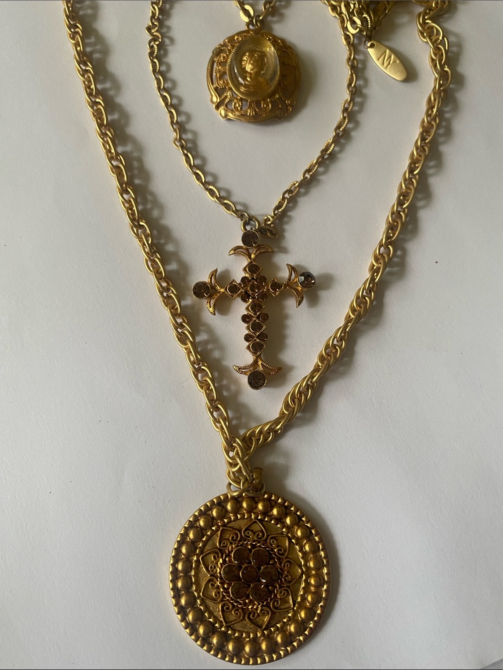 New York & Company Gold-Tone Layered Cross and Medallion Necklace
